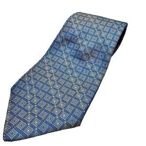 Stafford Executive Men's Silk Necktie Blue Yellow Geometric  4x 62"